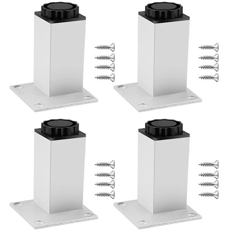 4 stk justerbare møbelben i aluminiumlegering, firkantede rørben til erstatning