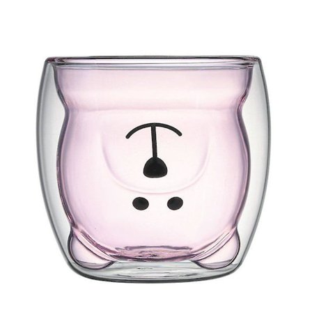 Tecknad Björn Mugg Dubbla Lager Transparenta Glas Koppar Kaffemugg Par Gåvor