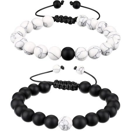 Pararmbånd Langdistance Matchende Armbånd 8mm Howlite Perler Sort Mat Agat til Par Gaver til Ham og Hende
