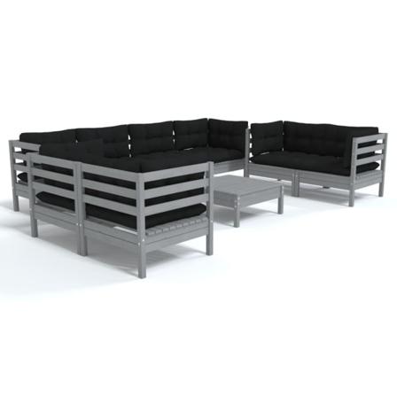 Vidaxl Loungegrupp Med Dynor 9 Delar Massiv Furu Grå