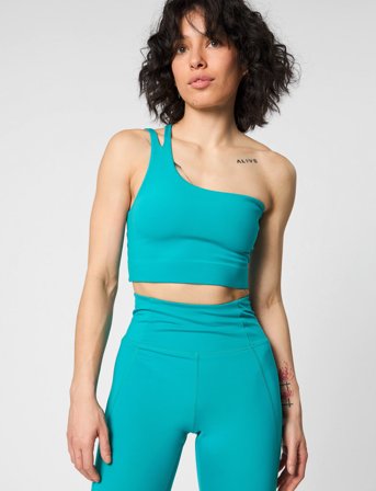 Girlfriend Collective Uma One Shoulder Bra - Green - L