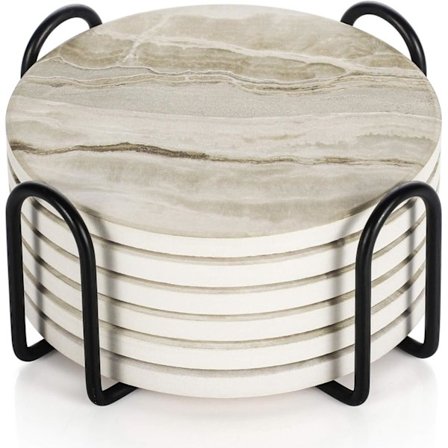 Underlägg - Underläggssats med 6 - Marmorunderlägg i keramik - Underlägg med hållare för olika koppar.