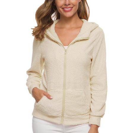 Luvtröja För Damer Med Fickor I Enfärgad Fleece-tröja