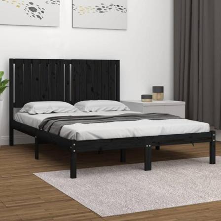 Vidaxl Sängram Svart Massiv Furu 140x200 Cm Svart