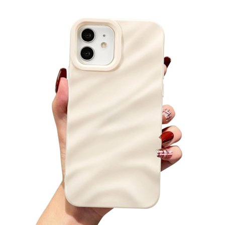 Sødt telefoncover til iPhone 13/14 - 3D bølge silikone telefoncover - Blødt silikone bumper cover - Beige