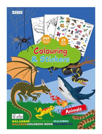 Sense Målarbok Läskiga Djur M Stickers Fsc - Multi/patterned - ONE SIZE