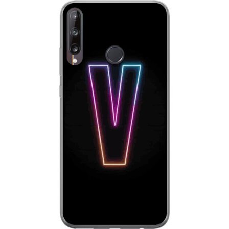 Kompatibel Mobilcover til Huawei Huawei P40 lite E Neonbogstav V i farvegradueret lys mod sort baggrund, minimalistisk design med tydelig glød og mod