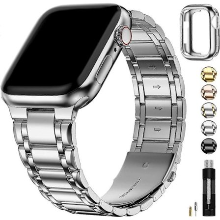 Yhteensopiva Apple Watch -rannekkeiden kanssa 45mm 44mm 42mm Ruostumattomasta teräksestä valmistettu korvaava iWatch-ranneke TPU-suojakotelolla Series