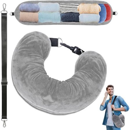 Reisepute for fly, fyllbar nakkepute for fly, krystallfløyel reisepute, multifunksjonell bærbar med avtakbar justering