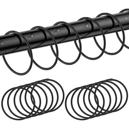 Suihkuverhon renkaat, mustat ruostumattomat suihkuverhon koukut, metalli