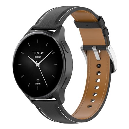 Sort Sort 22mm Ægte Læderrem kompatibel med Xiaomi Watch 2