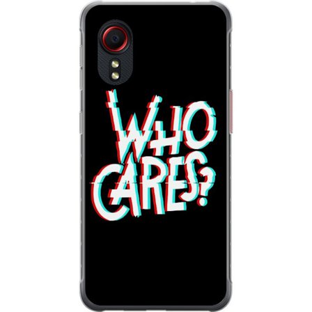 Yhteensopiva Puhelinkuori Samsung Galaxy Xcover 5 Glitch typografia, jossa teksti "who cares" on punaisella ja syaanilla mustalla minimalistisella ta