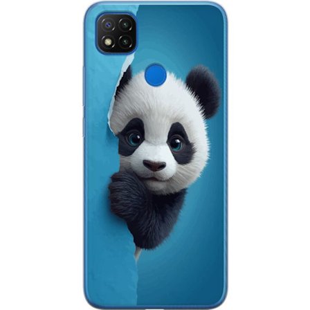Kompatibel Mobilcover til Xiaomi Xiaomi Redmi 9C Sød panda, der kigger gennem papir i en blød 3D-illustration