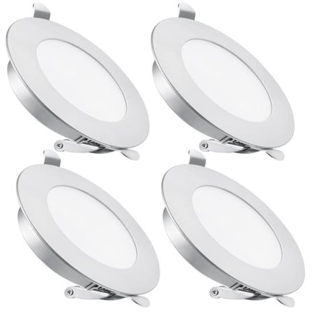 4 x LED Indbygningsspot 12V Hul 58-65mm 3W 6400K Indbygget Loftlampe til Autocamper Båd Campingvogn Van Yacht Kold hvid (Sølvfinish)