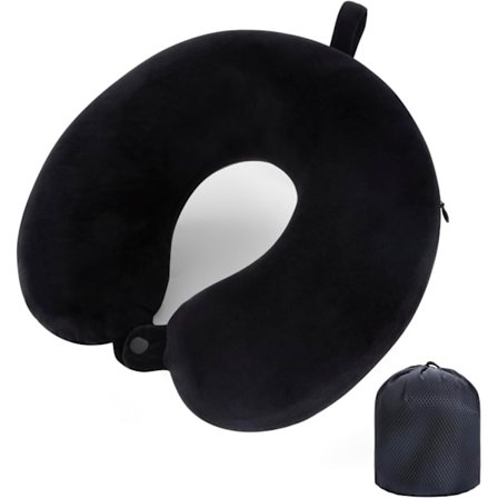 Reisepute Nakkepute Memory Foam Reiseputer Hodepute for Fly Biler Tog Kontorreiser Essensielle flyputer for en lang tid Svart