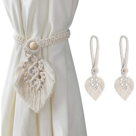 2 st Gardinomtag, Klämma Rephållare Spänne Handgjord Vävning Bohemisk Tofs Holdbacks, Gardiner Dekor för Hem/Vardagsrum/Kontor, Beige