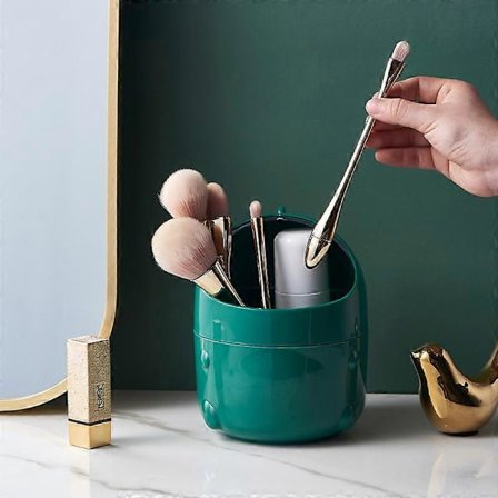 Mini skraldespand til skrivebord med låg, bærbar sød skraldespand, lille skraldespand (Grøn)