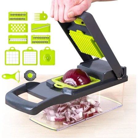 Vegetable Chopper, Multifunctional Mandoline Vegetable Slicer with Adjustable Julienne Container Kitchen Gadget for Fruit