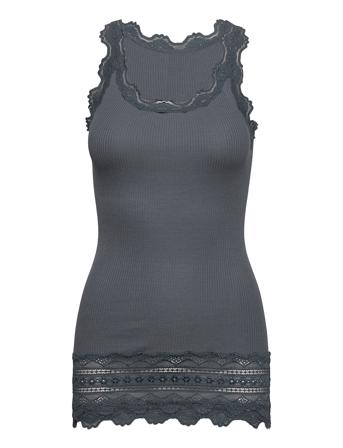 Silk Top W/ Lace T-shirts & Tops Sleeveless Blå Rosemunde*Betinget Tilbud