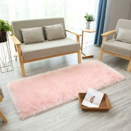 Faux Shearling Rug, Imitation Fleece Rug Fluffy Soft Long Pile Decorative Chair Cushion Sofa Rug (Light Pink, 60x90cm)