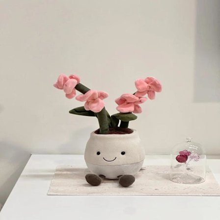 Jellycat Bartholomew kosedyr, myk og komfortabel, perfekt for barn, Valentinsdagsgaver, samleobjekter, rosa orkidé potteplante 25 cm