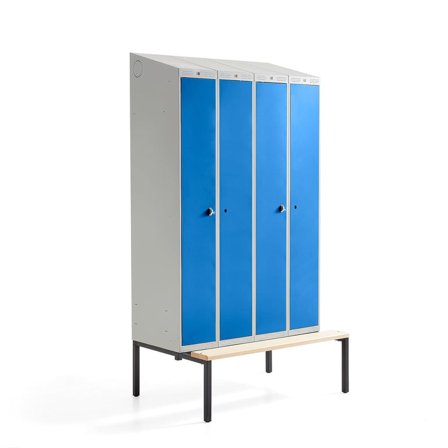 Clean-dirty locker CLASSIC COMBO, bench, 4 doors, 2290x1200x550mm, blue