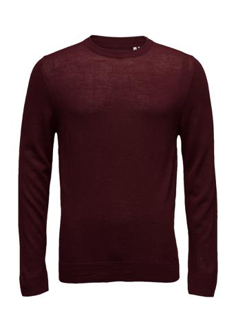 Merino Knit O-Neck Strikkegenser M. Rund Krage Rød Lindbergh
