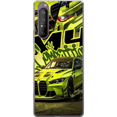 Kompatibel Mobilcover til Sony Xperia 1 II Bluey-familien i glad tegnestil med blomsterbaggrund og legende farvepalet