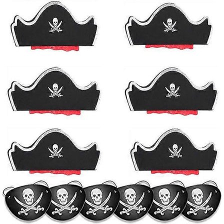 6-delt sett med karibisk piratkostymehatt og øyemaske, piratkranie-øyemaske i filt, Halloween-skrekkdekorasjon