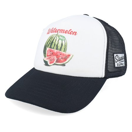 Slacker Supply - Watermelon Foam Black/White Vintage Trucker Trucker Black Cap - @ Hatstore