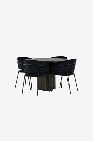 Venture Home - Spisegruppe Olivia med 4 stk. stole Selma - Brun - Spisebordssæt 4 personer - Fra Homeroom