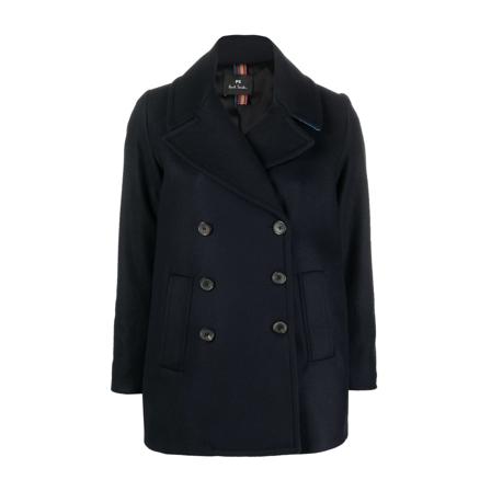 PS By Paul Smith Double-Breasted Coats Blå, Dame Uldfrakker