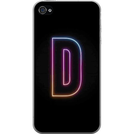 Kompatibel Mobilcover til Apple Apple iPhone 4s Minimalistisk neonbogstav D i farveskiftende lys mod sort baggrund i moderne digital design