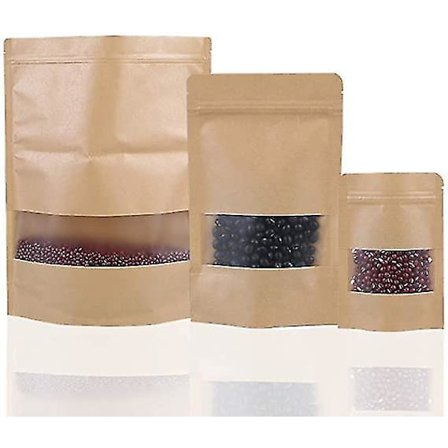 100-pack Återanvändbara Zip Lock Kraftpapperspåsar med Stående Botten