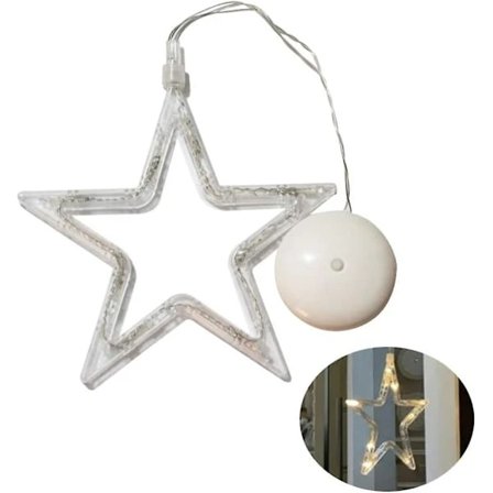 RY-Julstjärnelampa, hängande fönsterlampa med sugpropp 10 LED batteridriven fönsterhängande dekoration för festdekoration (varmvitt ljus)