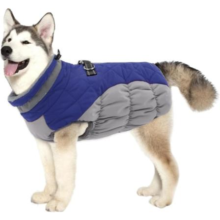 Vandtæt hund varm jakke til små mellemstore hunde, reflekterende kæledyr koldt vejr tøj vindtæt hvalpe fleece foret vest med sele,S