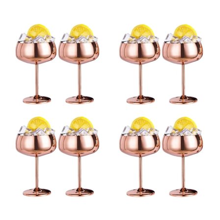 Koppar Coupe Champagne Glas Set om 8 Rostfritt Stål Vintage Martini Cocktailglas Vinglas