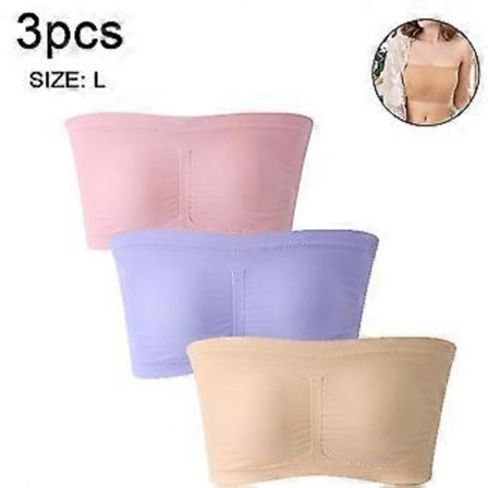 ctmw 3*dame polstret bandeau bh, stropløs aftagelig polstring tube tops (lilla - pink - hudfarve L)