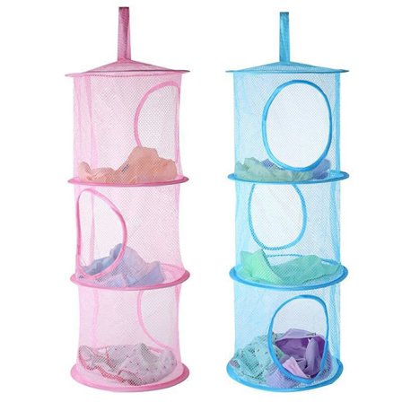 2 st 3-lagers hopfällbar nätkorg förvaringsväska 3 våningar hängande M