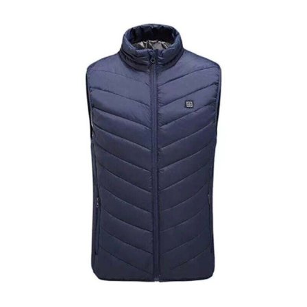 Opvarmet jakke til mænd og kvinder med 4 varmezoner og 3 varmeindstillinger, elektrisk opvarmet jakke med USB-oplader, maskinvaskbar. Blå M