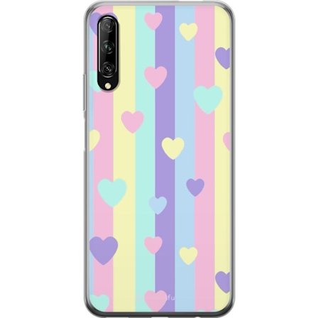 Yhteensopiva Puhelinkuori Huawei P smart Pro 2019 Pastelliraitoja pinkissä, keltaisessa, violetissa ja sinisessä, joissa on hajallaan pehmeitä kawaii-