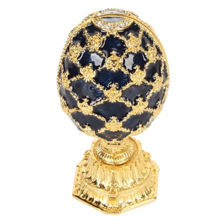 Käsityönä maalattu emaloitu Faberge-tyylinen koristeellinen saranallinen korurasia kodin sisustukseen, sininen