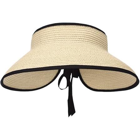 Suuri rantaolkihattu naisille, taitettava leve lierinen hattu, visiiri, mp rihattu, solmulla Beige