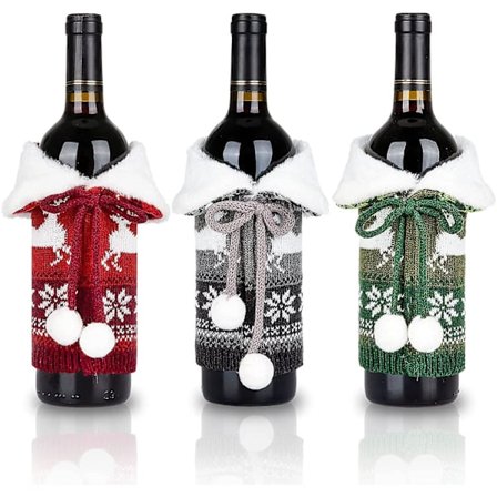 2pcs Christmas Sweater Wine Bottle Cover Newest Collar And Button Coat Design Wine Bottle Sweater Cover For Christmas Decorations Wine Bottle Dress Se