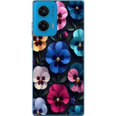Kompatibelt Mobildeksel til Motorola G96 Dekorativt blomstermønster med fargerike pensélignende blomster og mørk elegant bakgrunn