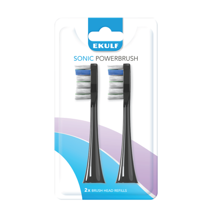 Ekulf Sonic PowerBrush Refill, Sort, 2 stk.