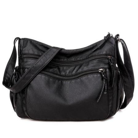 (Svart) Dame Crossbody Bag i Mykt PU Lær Dame Håndveske C
