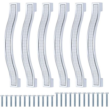 Sæt med 6 skinnende krystalskabshåndtag, hul afstand 128mm, rh