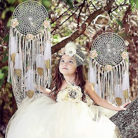 Suuri unelmansieppaaja boho kultakiiltohöyhenet vaaleanpunainen