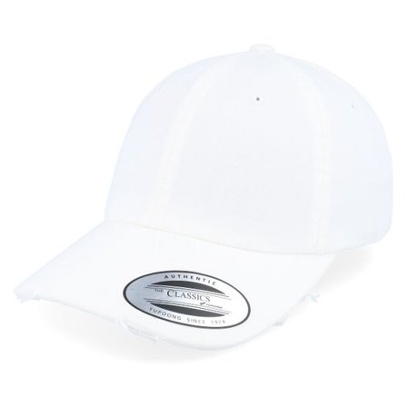 Yupoong - Vit unconstructed Keps - Destroyed White Dad Cap @ Hatstore